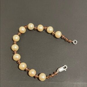 Freshwater Pearl, Swarovski Crystal and Sterling Silver Artisan Bracelet- 7.25”